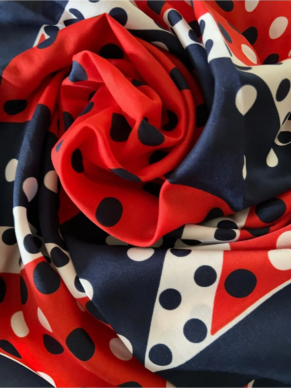 Classic Polka Dot Silk Scarf - Red & Navy Italian 29“ x 29“ by Cinzia Fiori